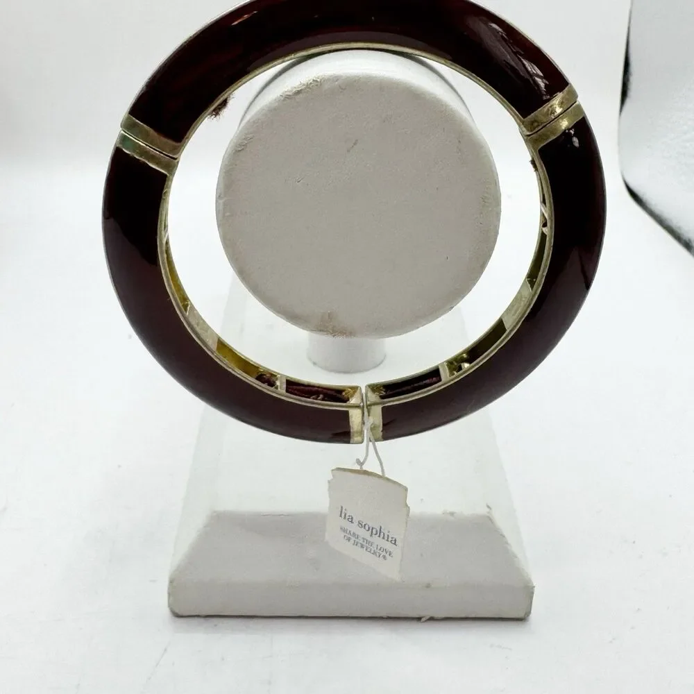 Lia Sophia NEW Burgundy Enamel Stretch Bangle Bracelet Fall Autumn Gold Tone